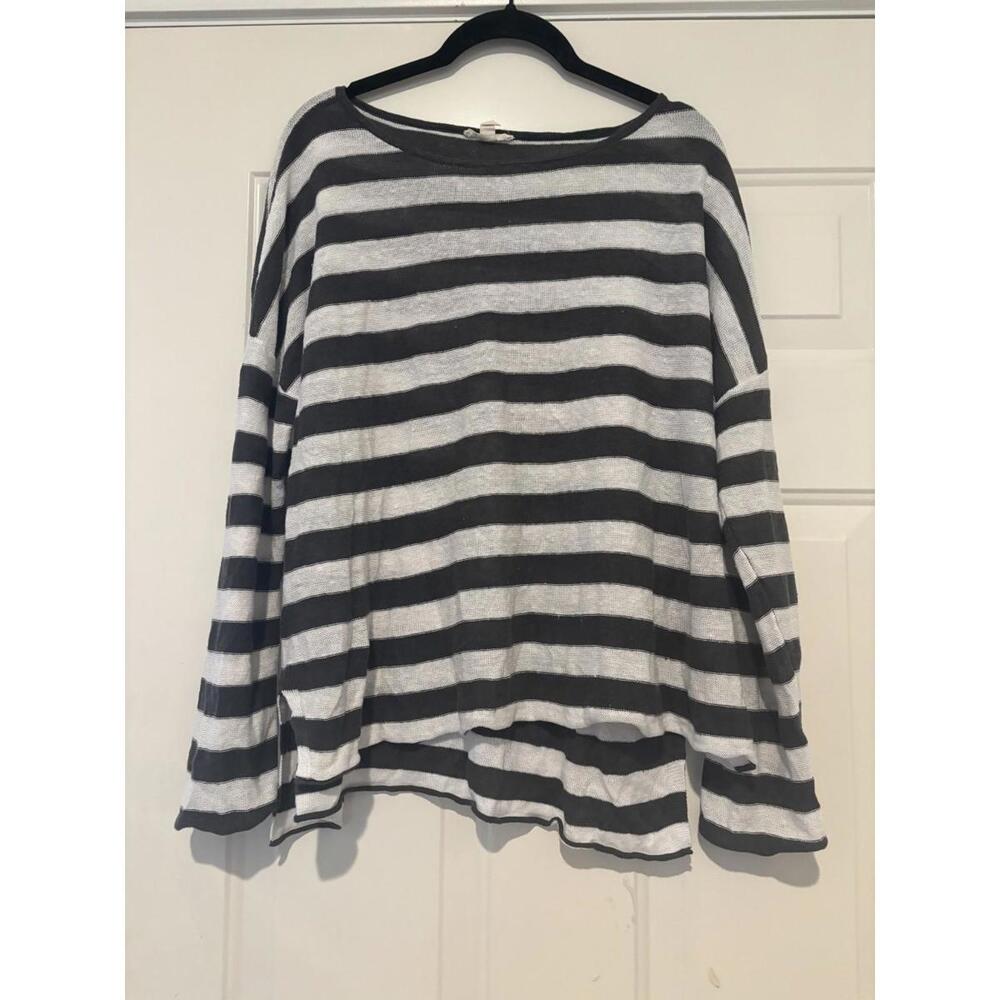 Women's sz L Eileen Fisher black/ white stripe nautical sweater #1058